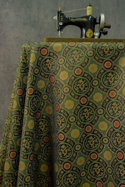 Dragon Brocade Fabric: Dark Green Cheongsam Tapestry (59"W)