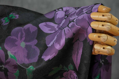 Black Jacquard Qipao Fabric with Purple Floral Pattern ��� Chinese Brocade Upholstery, Quilting, Cheongsam Sewing Fabr"Wide