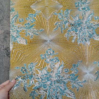 Metallic Brocade Fabric: 52"W Damask Jacquard with Gold Thread