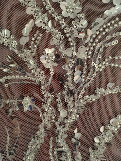 Beaded Silver Sequin Lace Fabric: Bridal Wedding Veil, DIY Accessory