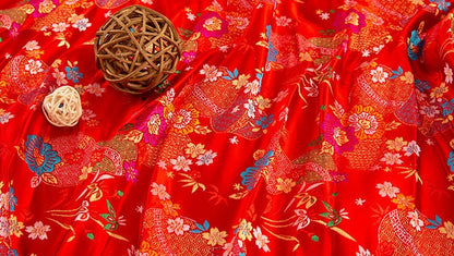 Tissu brocart jacquard à motif d'hortensias : rayonne à fleurs rouges, 150 cm de large