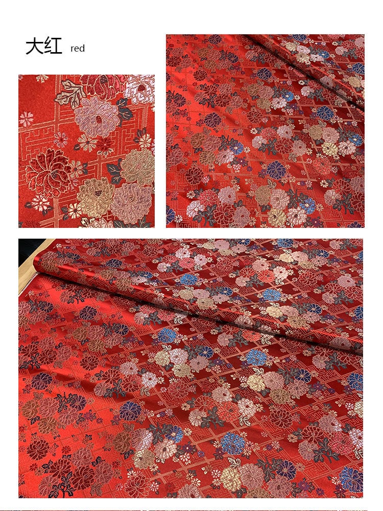 Silk Brocade Fabric: Japanese Floral Design, Upholstery & Sewing
