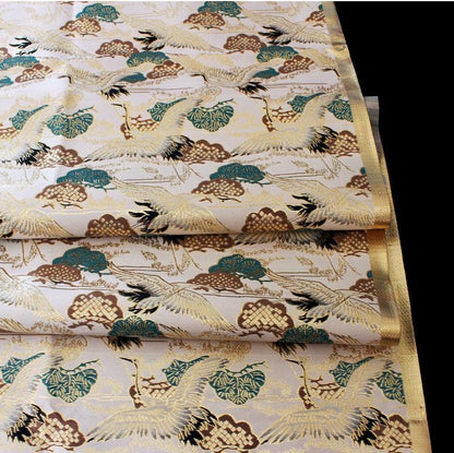 Crane Jacquard Satin Fabric: Gold Thread Bird Pattern (58"W)