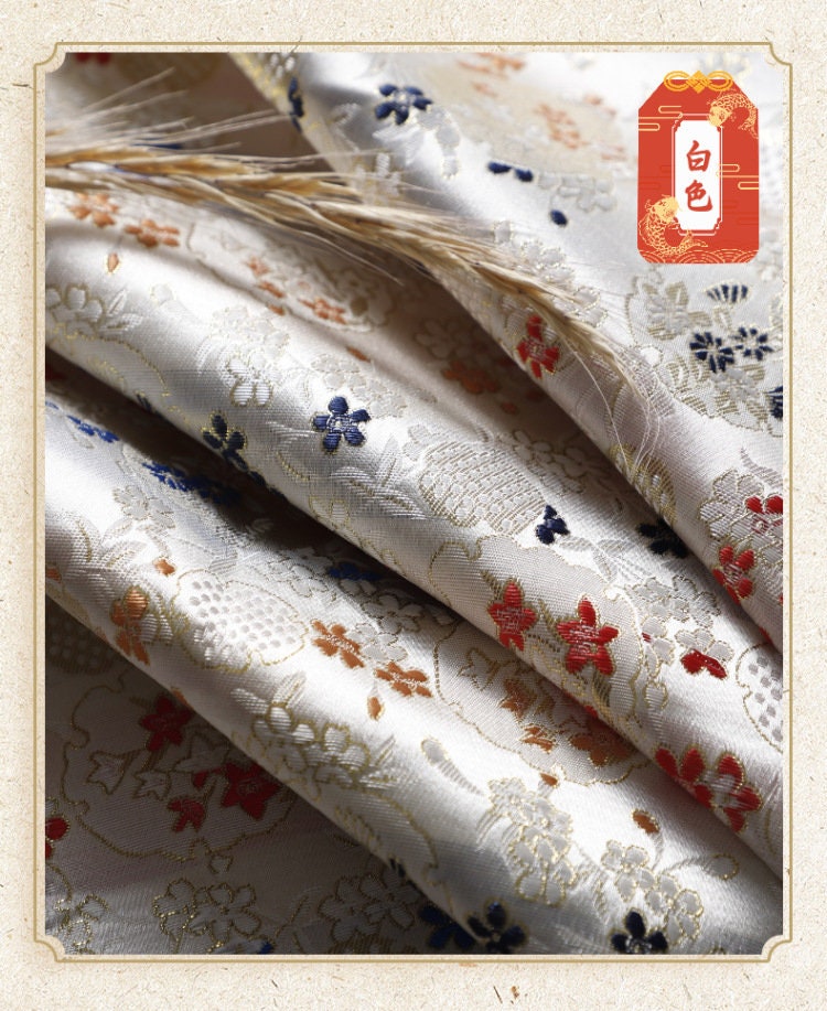 Japanese Dianthus Silk Brocade Fabric: Kimono Bowknot Sewing Material