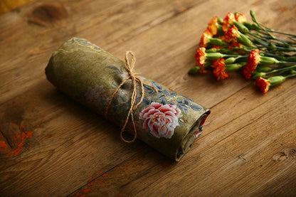 Peony Flower Print Ramie Fabric: Natural Fiber Sewing Material