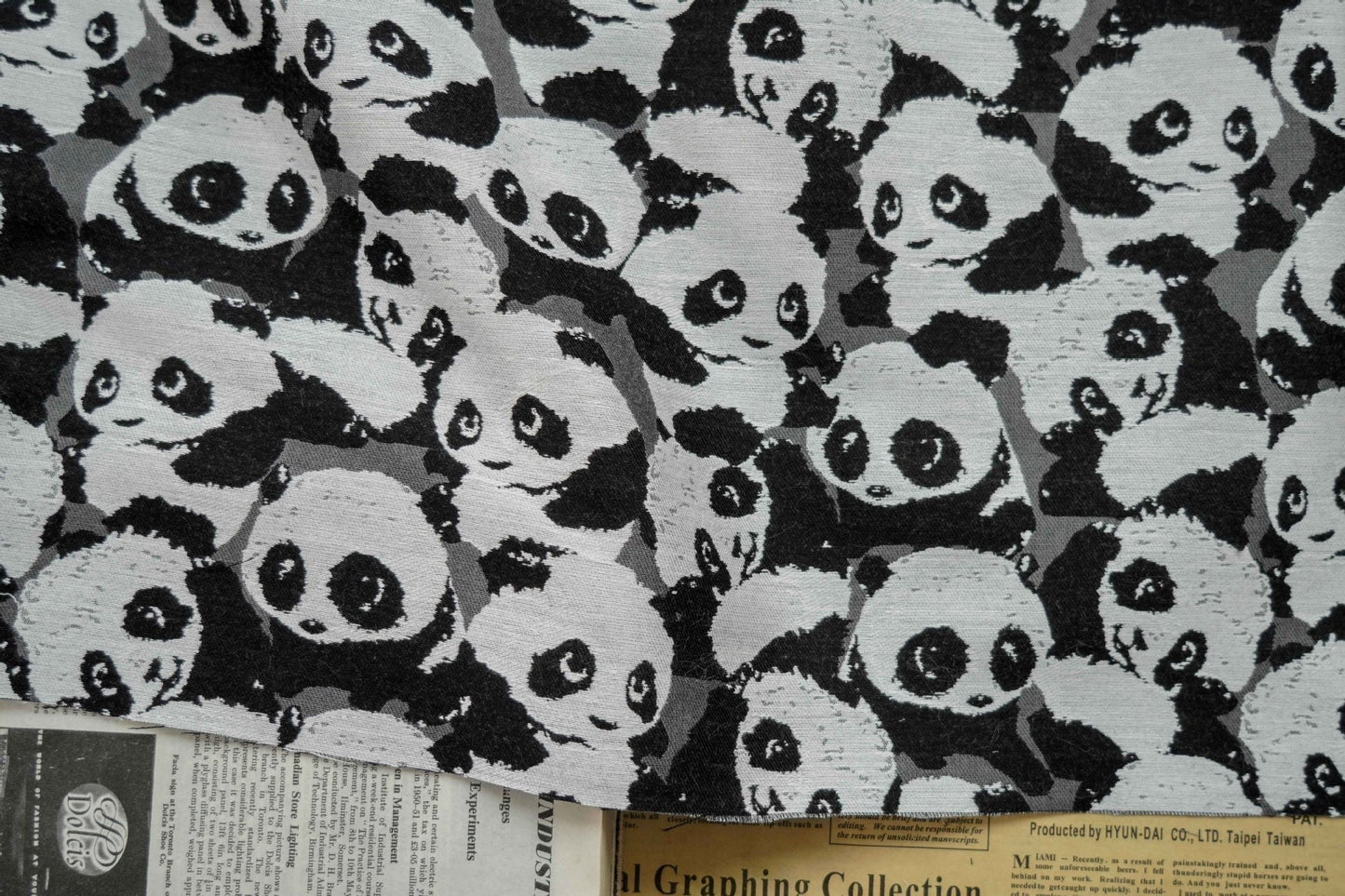 Panda Jacquard Fabric: Black and White Upholstery, Costume, Decor - 59"W