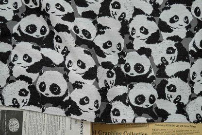 Panda Jacquard Fabric: Black and White Upholstery, Costume, Decor - 59"W