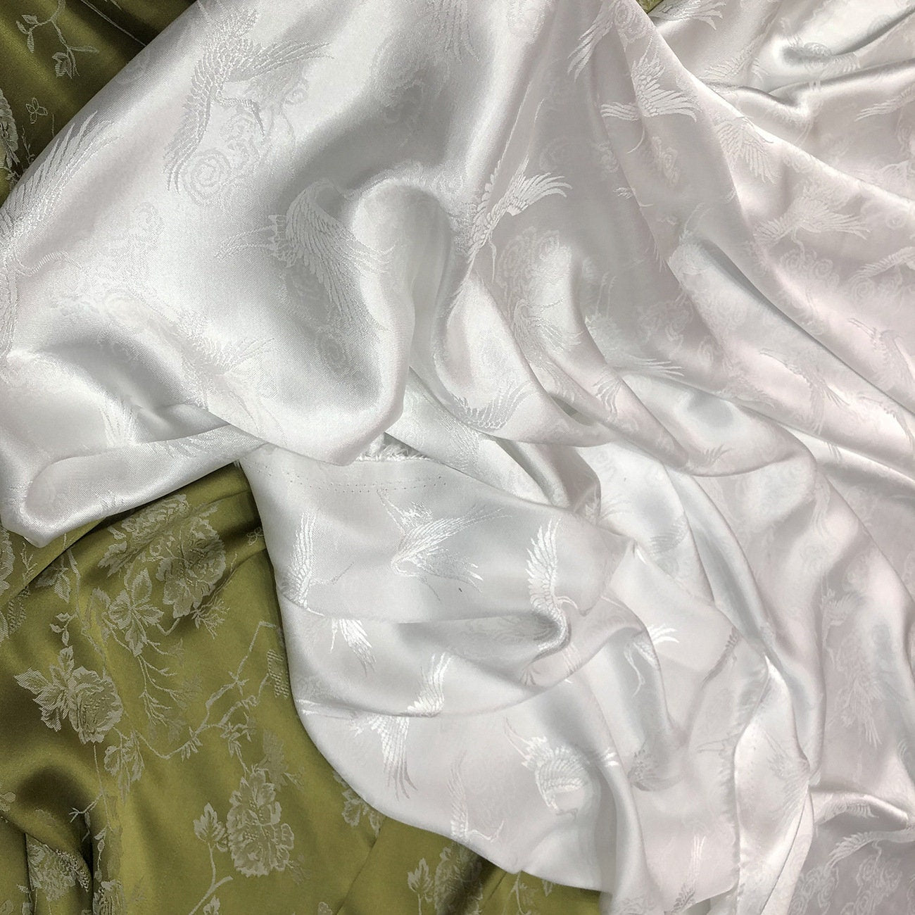 Crane Jacquard Satin Fabric: 59" Wide Antique Chinese Cosplay Sewing Fabric