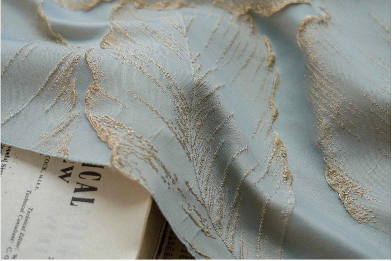 Gold Thread Leaf Jacquard Fabric: 3D Texture Upholstery, 57" Wide