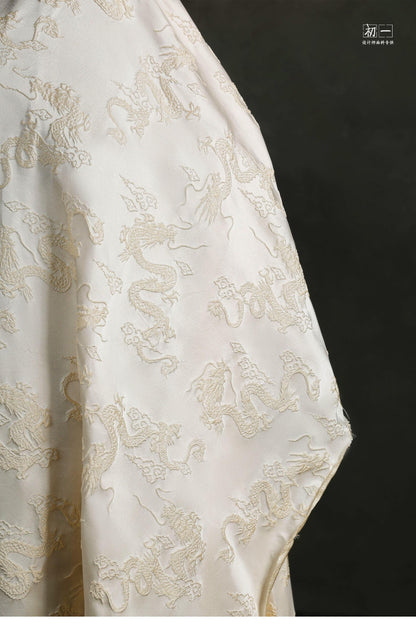 Apricot Satin Dragon Jacquard Fabric: Chinese Style Cheongsam Hanfu