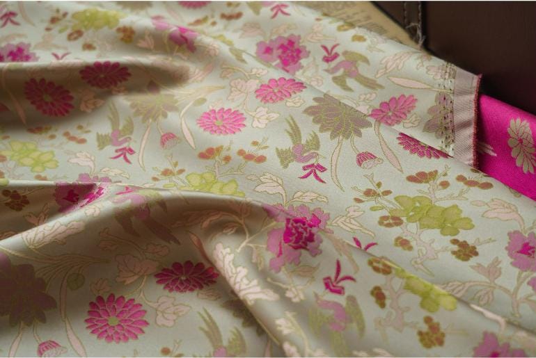 Gold Thread Floral Jacquard Fabric: 3D Texture, 55" Wide