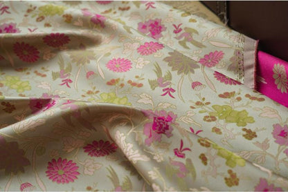 Gold Thread Floral Jacquard Fabric: 3D Texture, 55" Wide