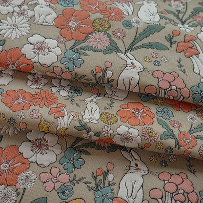 Rabbit & Mushroom Jacquard Fabric: Embossed Upholstery, 57"W