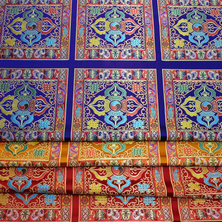 Tissu brocart tibétain vintage : textile bouddhiste, satin de soie (29 pouces de large)
