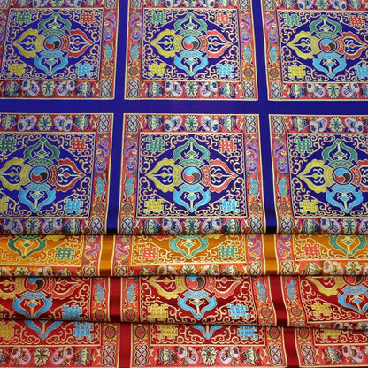 Tissu brocart tibétain vintage : textile bouddhiste, satin de soie (29 pouces de large)