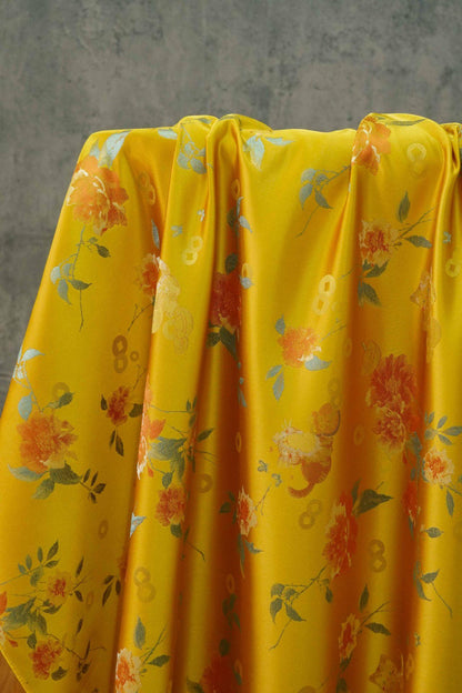 Gold Thread Brocade Fabric: Mongolian Tibetan Style, 55" Wide