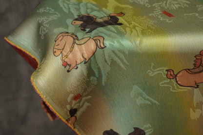 Tissu satiné en soie à motif poney - 150 cm de large, impression numérique