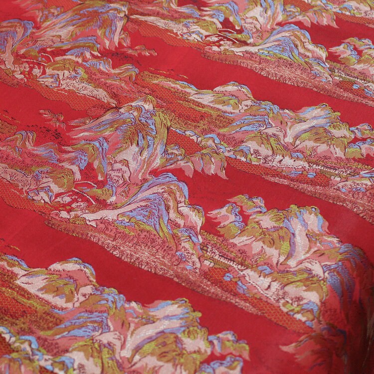 Chinese Silk Brocade Fabric: Ancient Paintings Pattern, 55" Wide