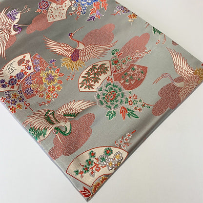 Nishijin Japanese Brocade Fabric: Crane & Fan Jacquard Silk Rayon Blend (57"W)
