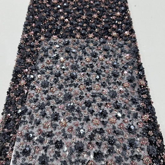 Embroidered Blossom Lace Fabric: Multi-Color Sequin Floral Appliqu��" Wide