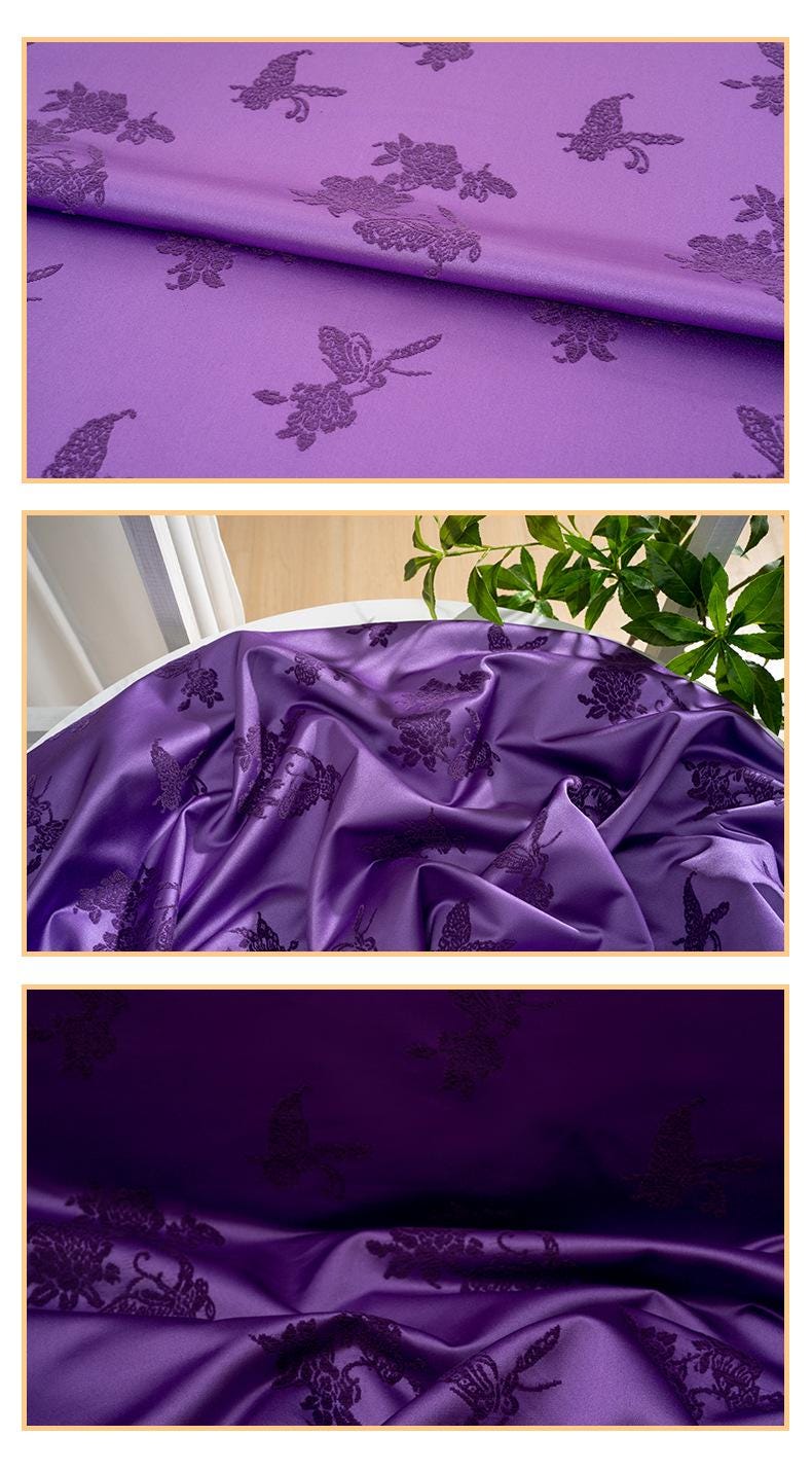 Traditional Chinese Classical Butterfly Jacquard Satin Fabric ��� Qipao & Hanfu Materi" Wide