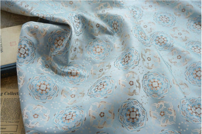 Floral Brocade Fabric: Blue Jacquard Sewing Material (65")