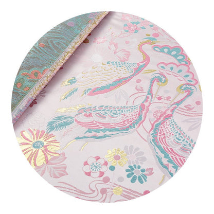 Baby Pink Crane Brocade Fabric: 59"W Jacquard Satin, Costume Decor