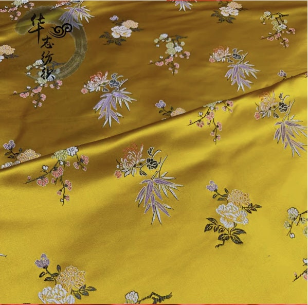 Red & Gold Cherry Blossom Brocade Fabric - 59"W Rayon Jacquard