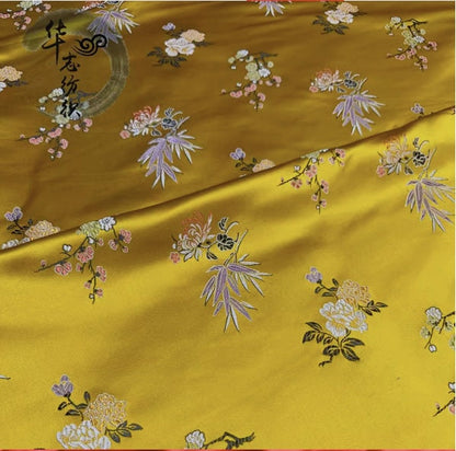 Red & Gold Cherry Blossom Brocade Fabric - 59"W Rayon Jacquard