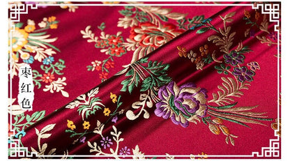 Silk Brocade Fabric: Begonia Floral Design, 29.5" Wide - By The Meter