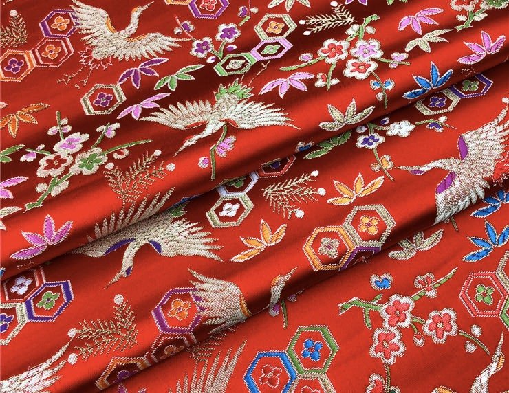 Crane Bird Jacquard Fabric: Chinese New Year Upholstery Fabric - Poppylollipop