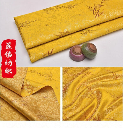 Tissu brocart à fleurs de prunier : matériau de couture en rayonne multicolore pour cheongsam et qipao.