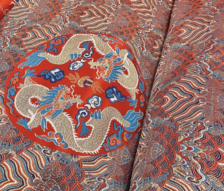 Dragon Sea Wave Brocade Fabric: Silk Rayon Jacquard (29.5"/75cm)