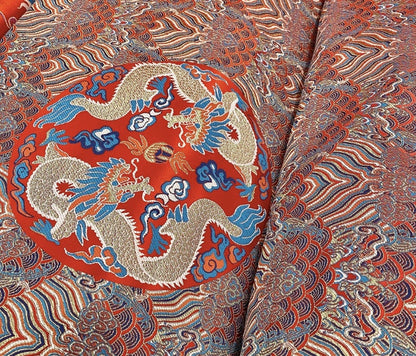 Dragon Sea Wave Brocade Fabric: Silk Rayon Jacquard (29.5"/75cm)