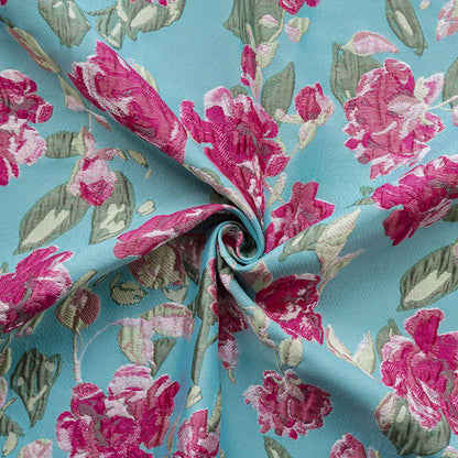 Blue Floral Embossed Jacquard Fabric ��� 3D Textur" Wide