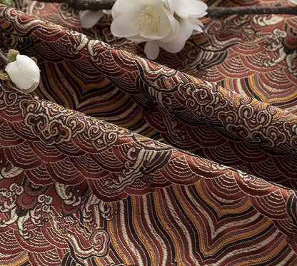 Tissu brocart jacquard à motif vagues océaniques : mélange de rayonne et de soie de 150 cm de large
