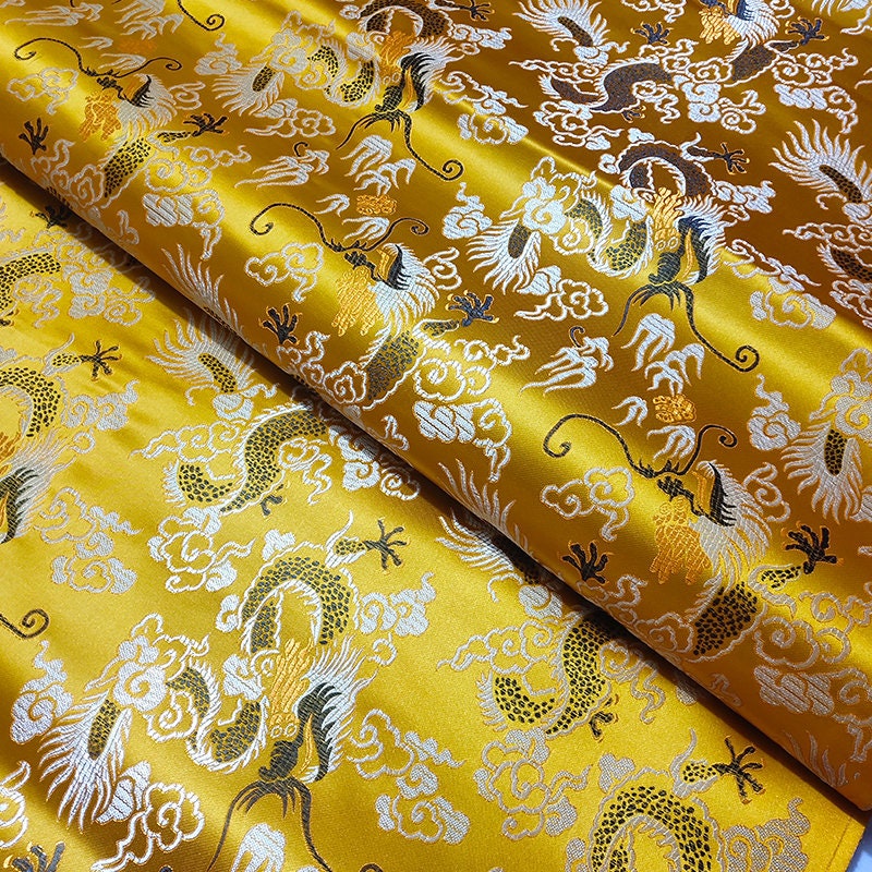 Dragon Brocade Fabric: Colorful Jacquard Satin, Home Decor (35"W)