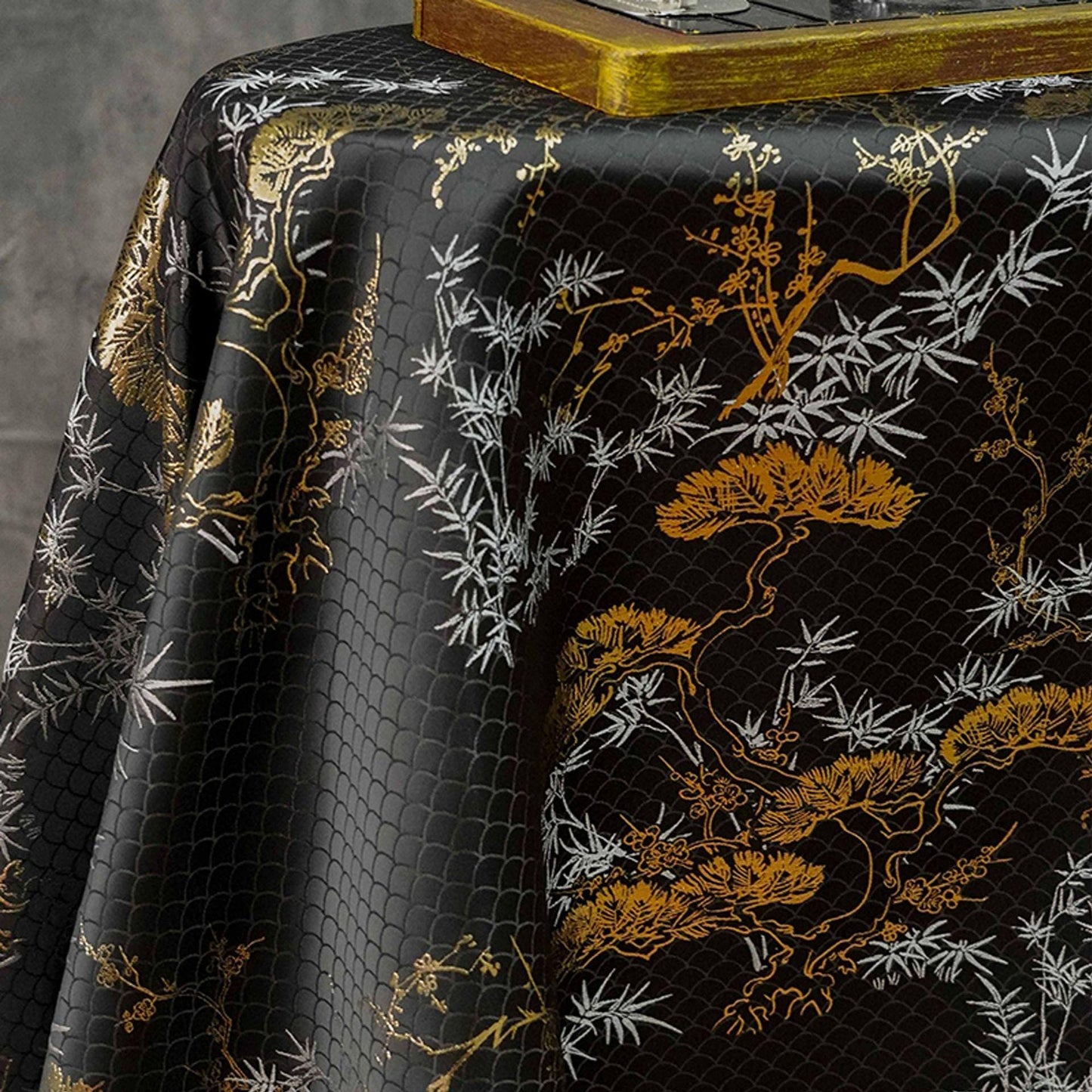 Japanese Kirin Nishijin Brocade Fabric: Black Upholstery, Costume, Decor (65" Wide)