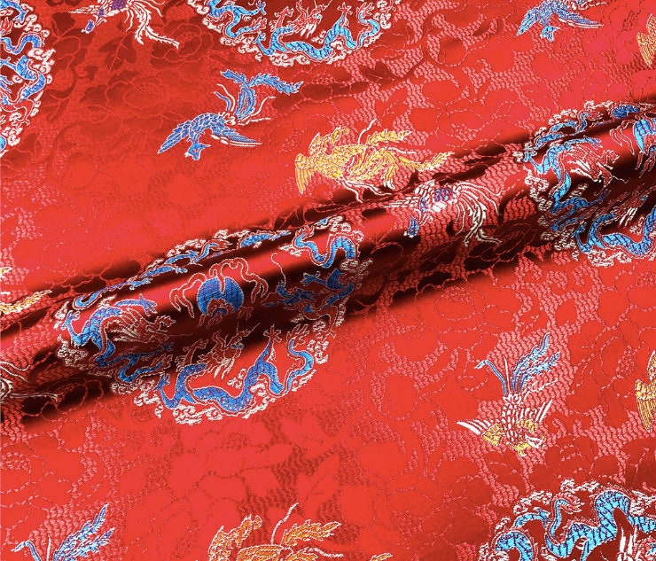 Dragon Brocade Fabric: Multicolor Chinese Silk Rayon Blend (29.5" Wide)
