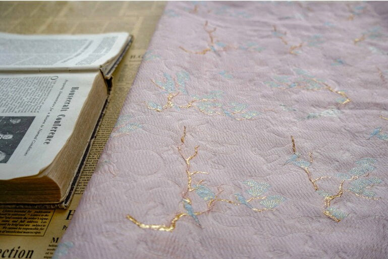 Pink & Gold Jacquard Fabric: 3D Upholstery, Costume, Decor (57"W)