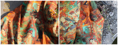 Dunhuang Murals Linen Fabric: Asian Style Upholstery & Sewing, 55"W