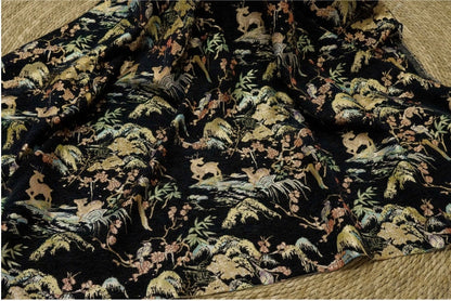 Tissu jacquard rétro motif cerf : texture 3D pour ameublement, costumes et décoration - 142 cm de large