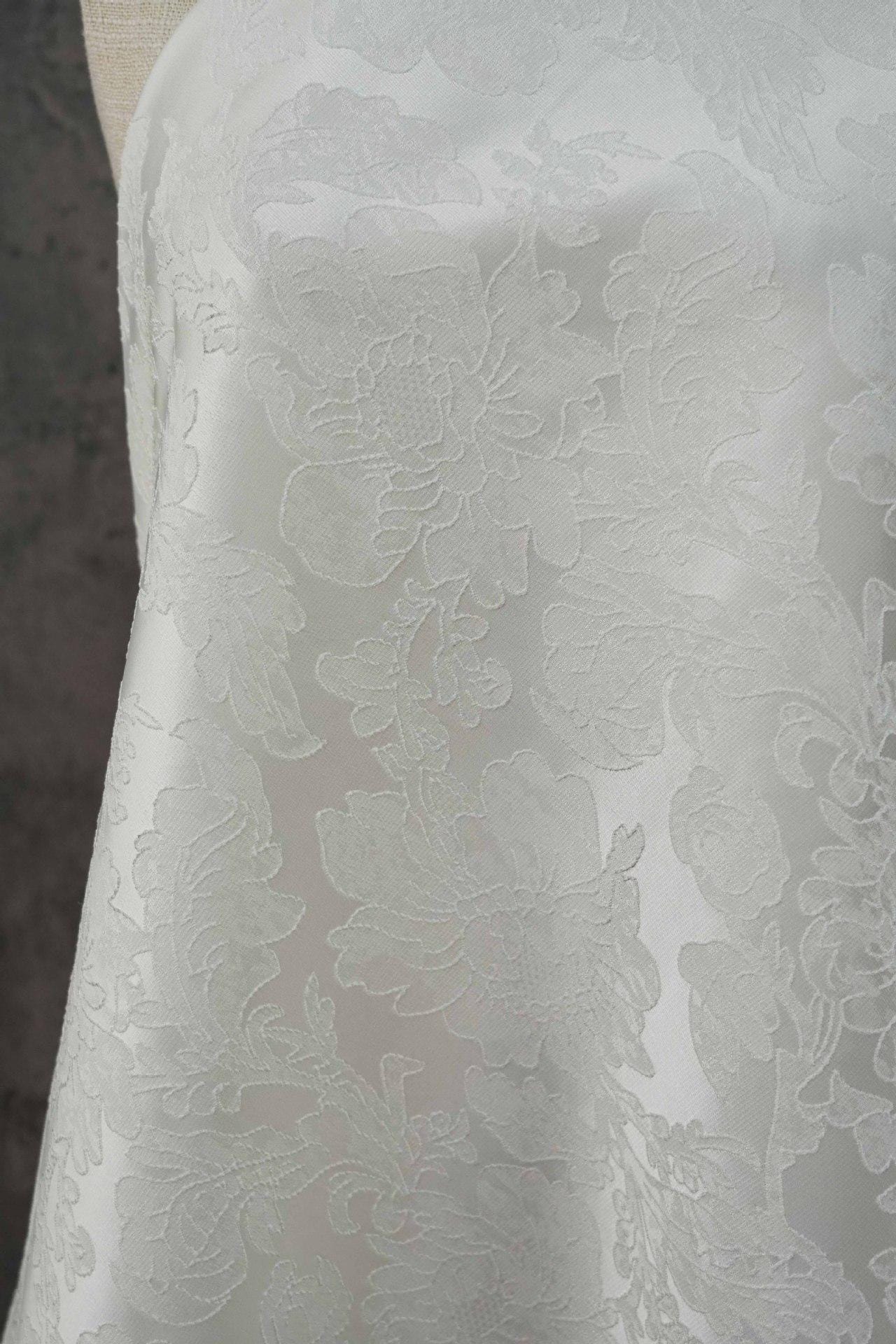 Pure white floral jacquard with subtle embossed patterns, Sewing, Upholstery, 61"Wide