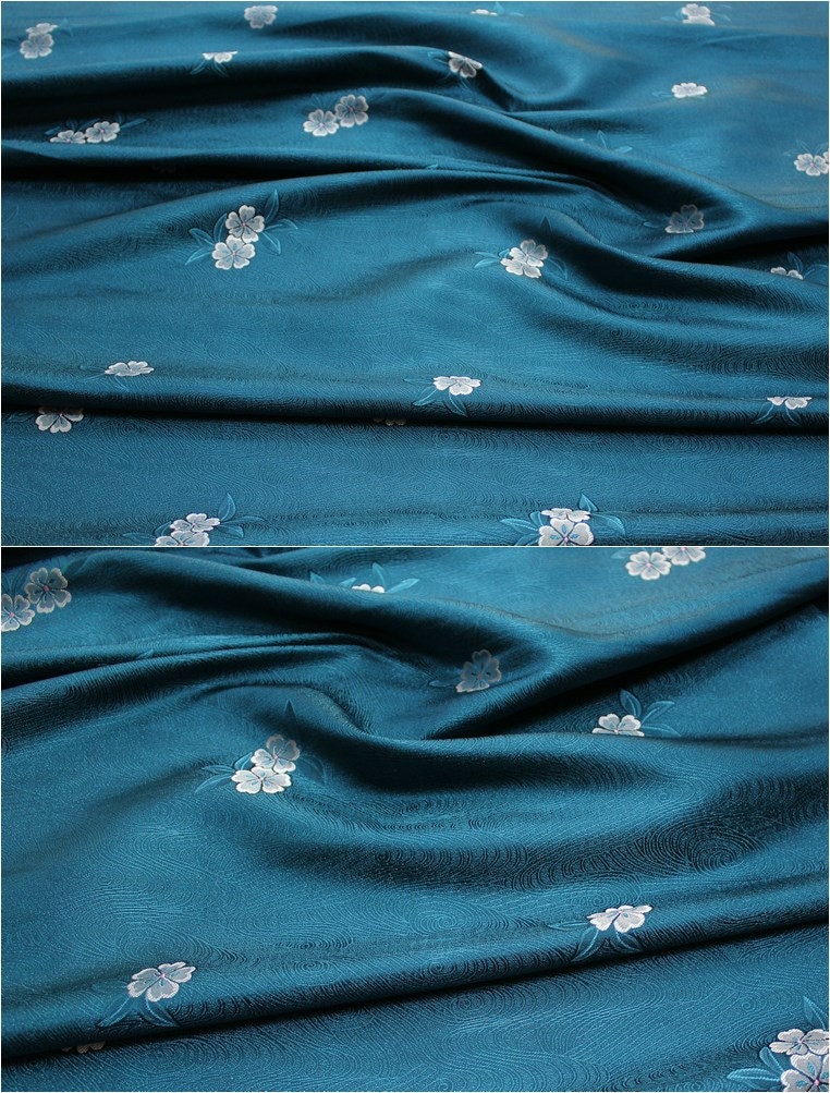 Tissu brocart jacquard à motifs floraux : Cheongsam Qipao bleu sarcelle - Matériel pour la confection de vêtements