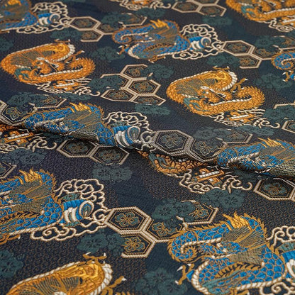Nishijin Brocade Fabric ��� Navy Chrysanthemum Dragon Kimono Ma