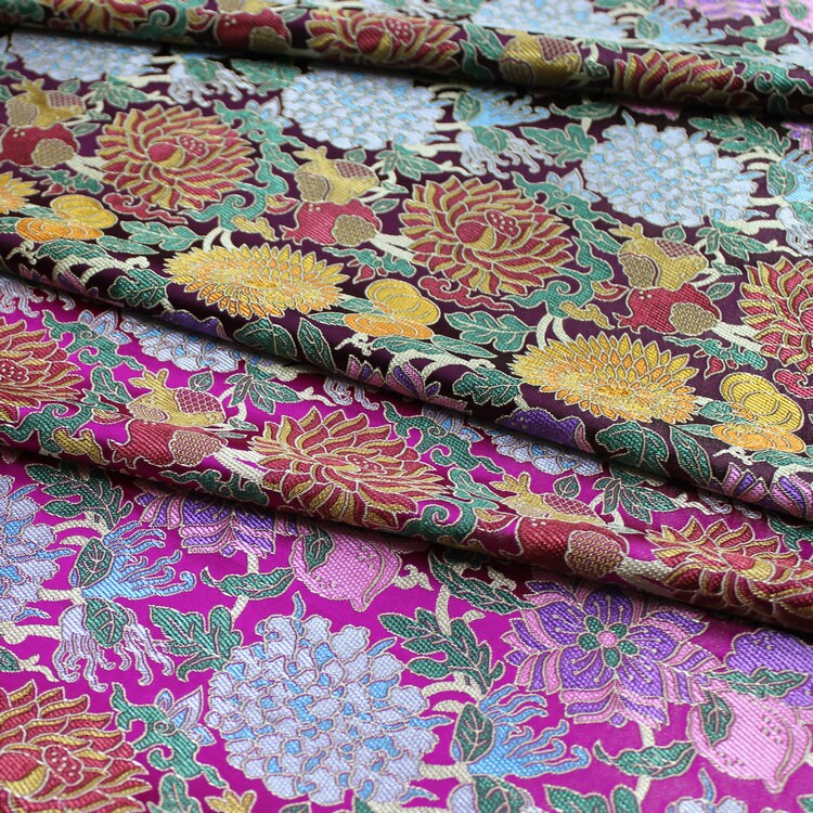 Tissu brocart à motifs floraux : style sino-mongol, pour l’ameublement et la couture, largeur 75 cm (29,5 po).