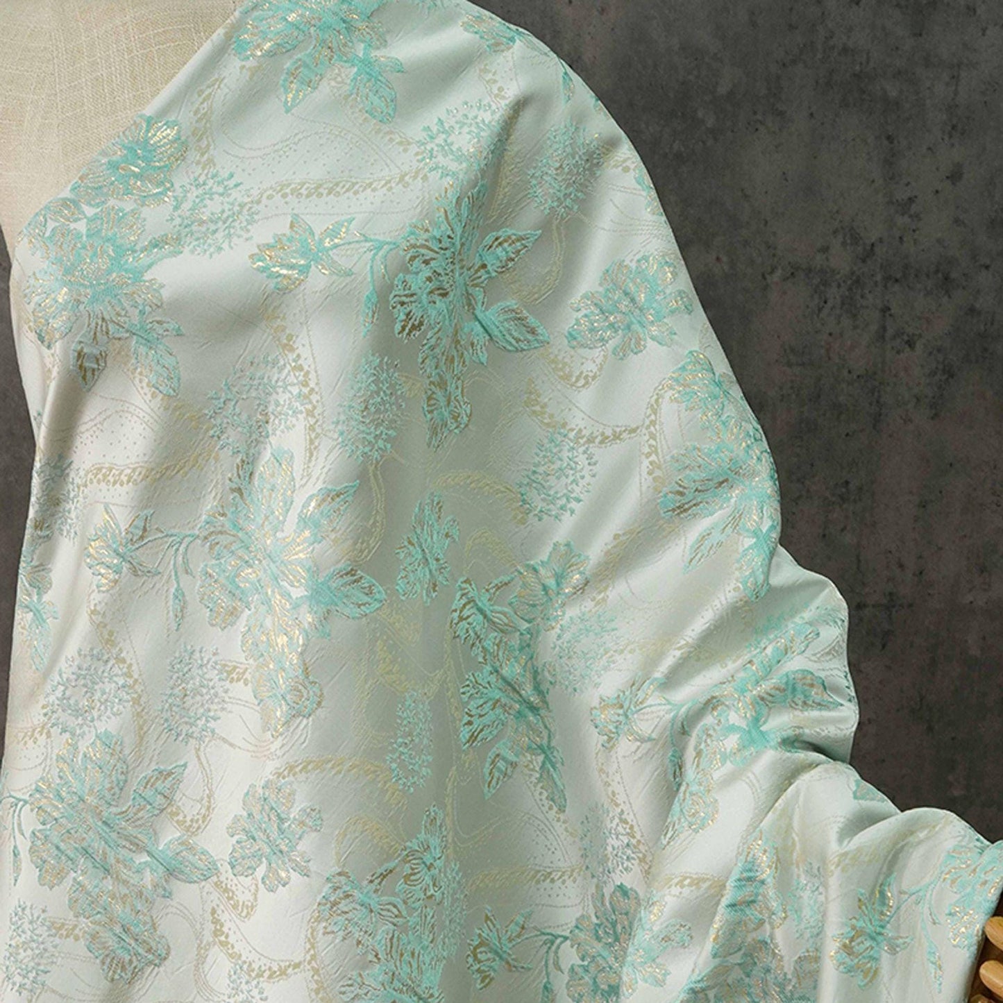 Metallic Brocade Fabric: 58"W Damask Jacquard with Gold Thread