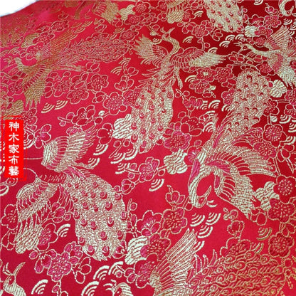 Red & Gold Phoenix Brocade Fabric: 59"W Jacquard Satin