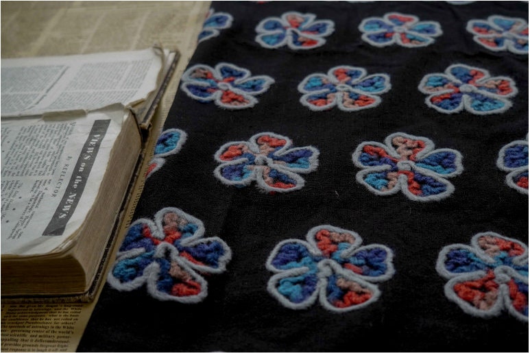 Plush Flower Knit Fabric: Contrasting Color Polyester Upholstery, 55"W
