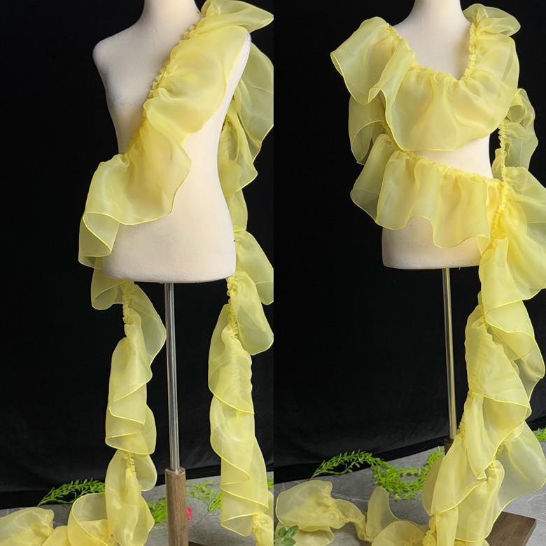 Sheer Pleated Organza Ruffle: 3D Fold Designer Fabric, Wedding Gown Decoration